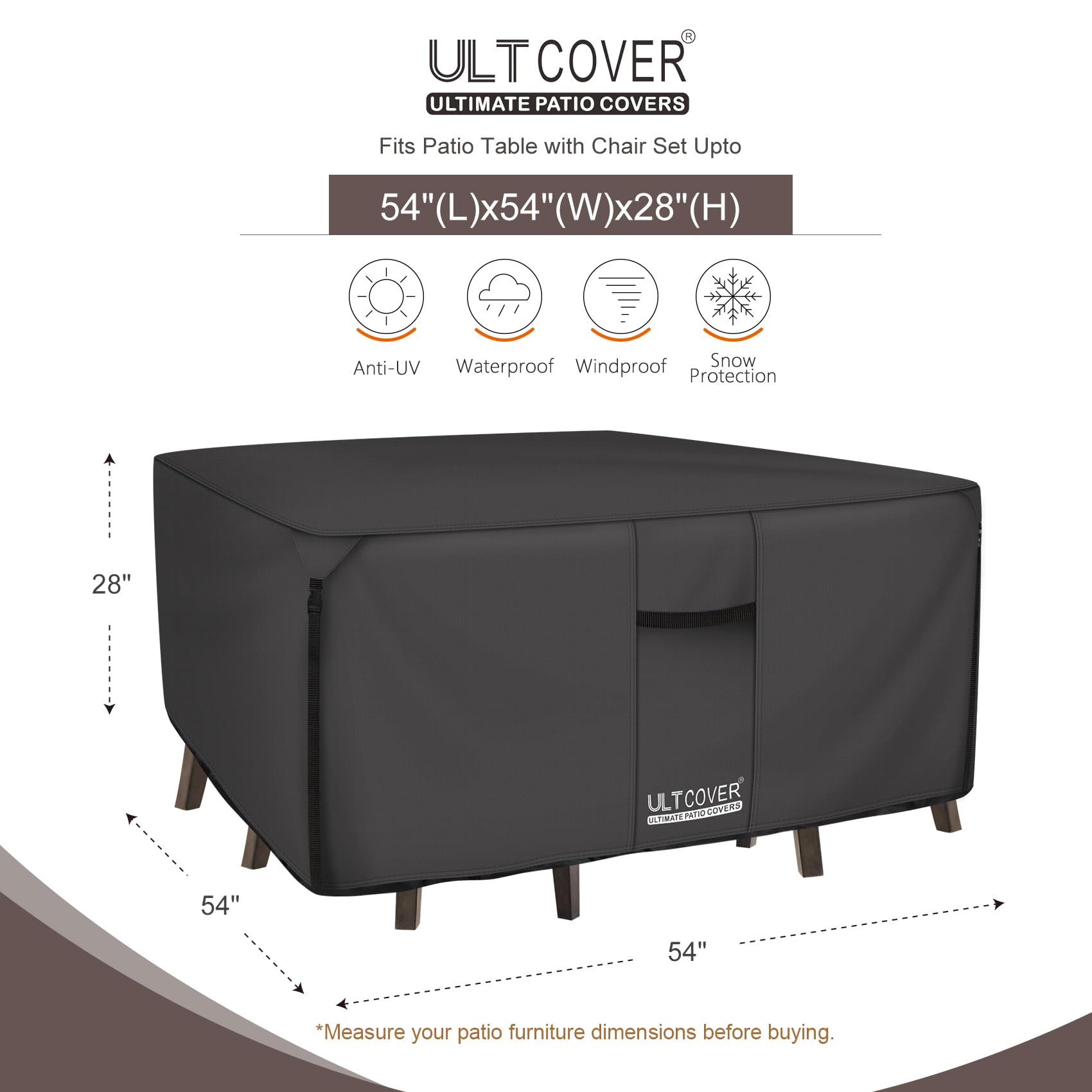 ULTCOVER Waterproof Patio Furniture Cover 54 square black side view