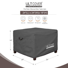 ULTCOVER Waterproof Patio Ottoman Cover 24x24 inch, black side view