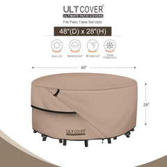 ULTCOVER Waterproof Round Patio Table Cover 48 inch with elastic draw cords