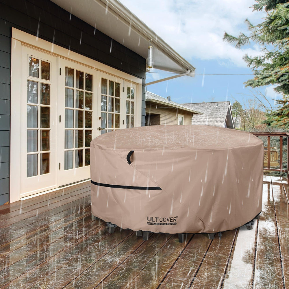 ULTCOVER Waterproof Round Patio Table Cover with clips attached