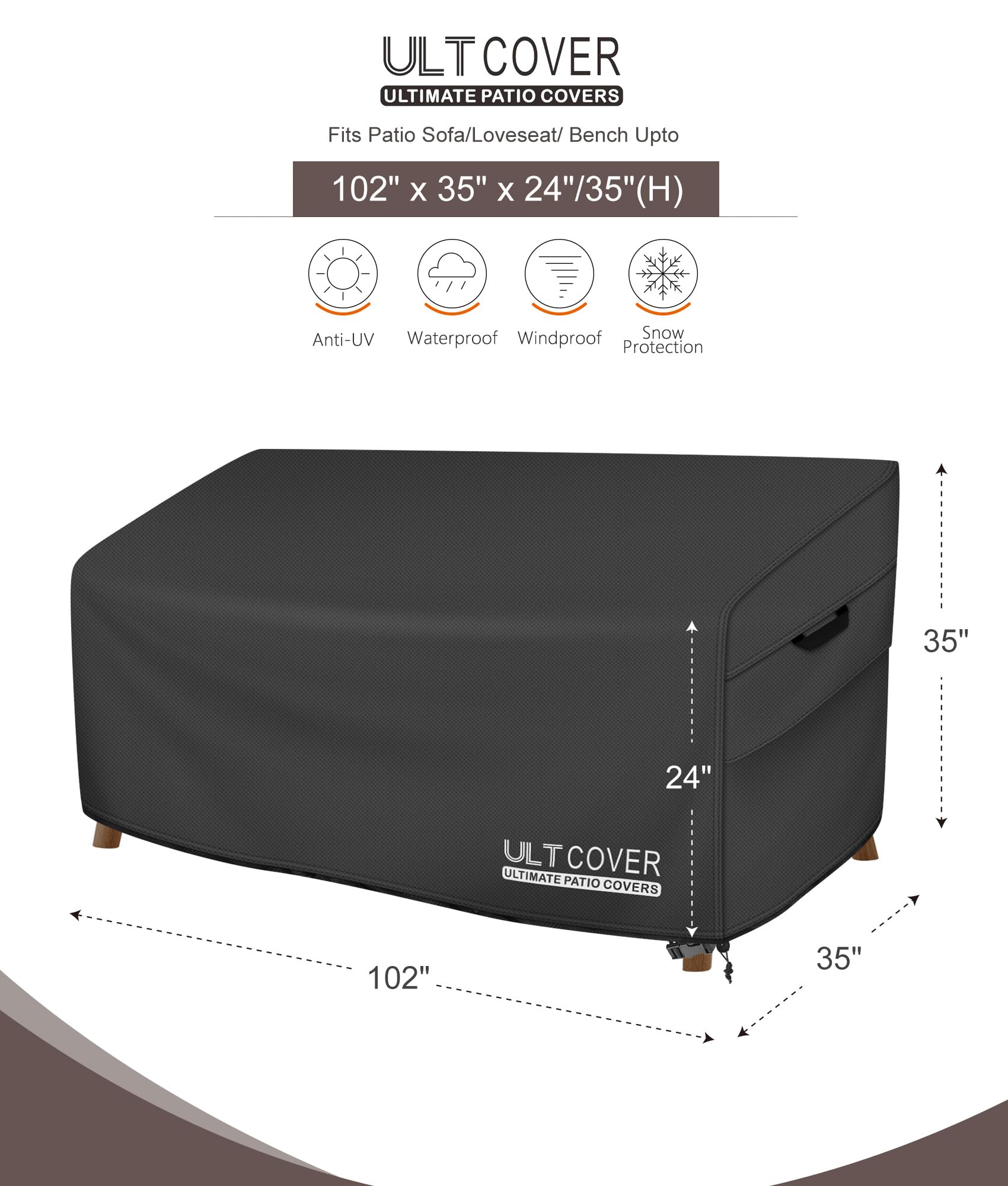 ULTCOVER Waterproof Sofa Cover showing secure clips and draw cords