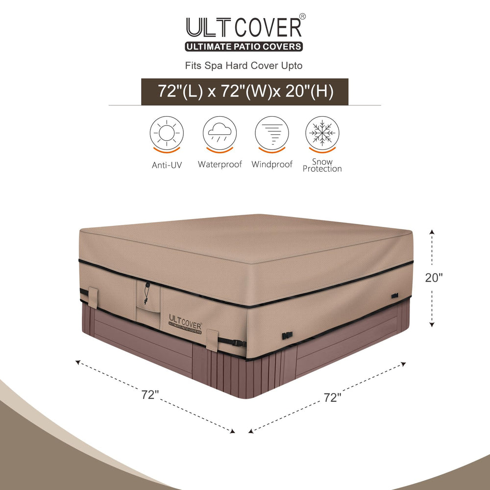 ULTCOVER Waterproof Square Hot Tub Cover 72 inch, brown side view