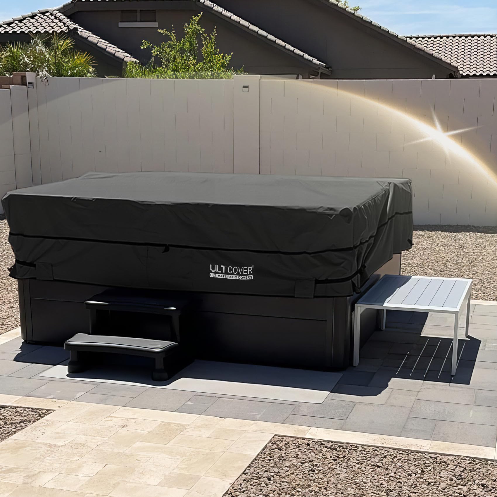 ULTCOVER Waterproof Square Hot Tub Cover 72" x 72" Black with air vents