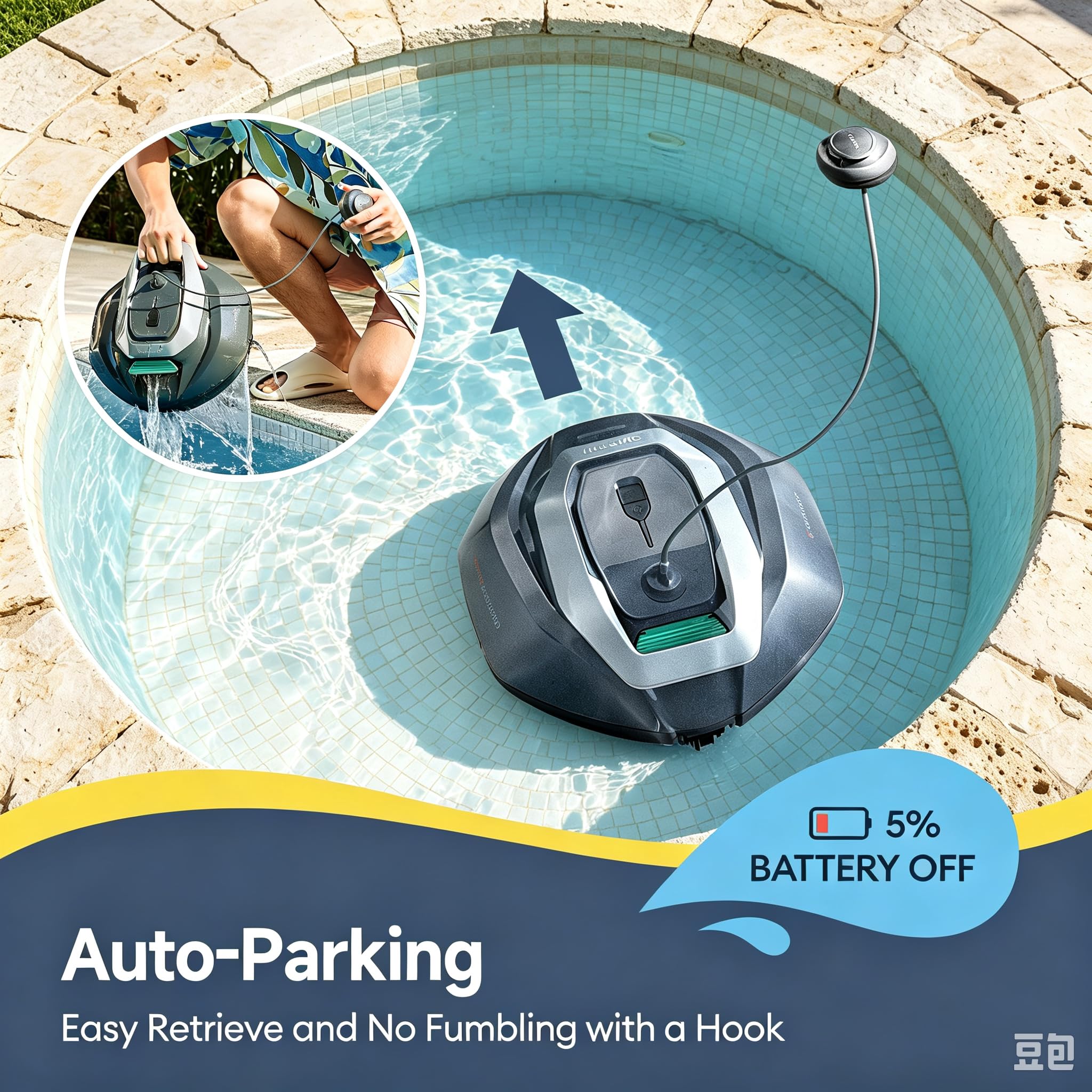 Ultenic Cordless Robotic Pool Cleaner lightweight design for easy retrieval