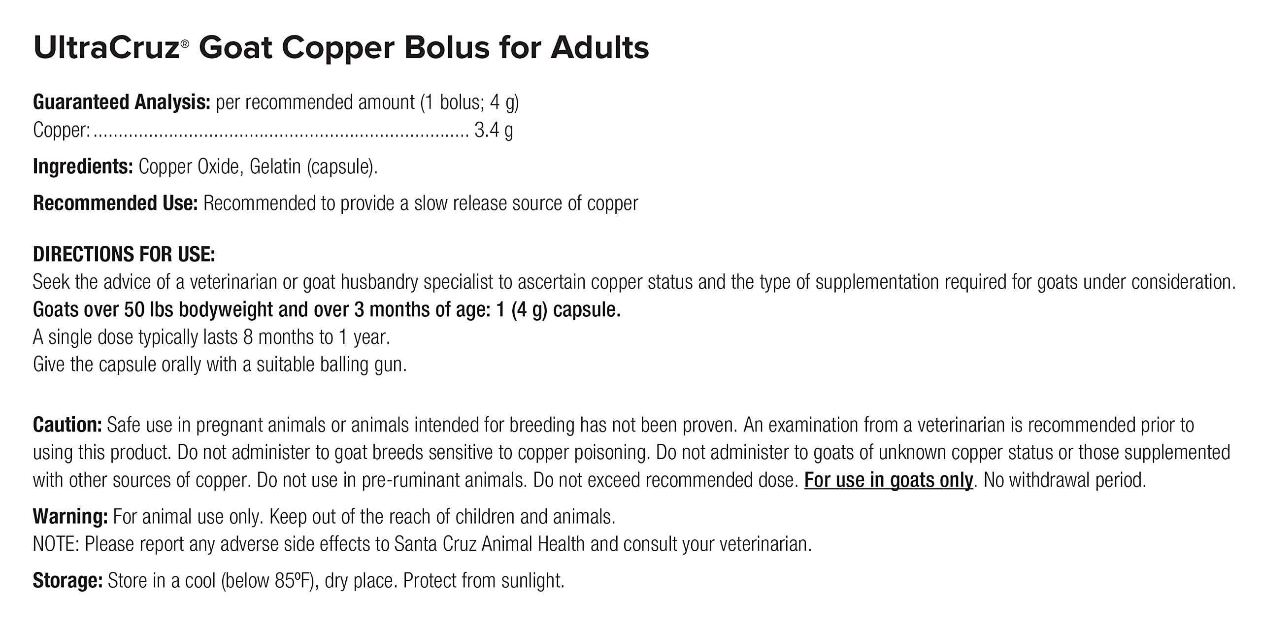 UltraCruz Goat Copper Bolus Supplement packaging with product details