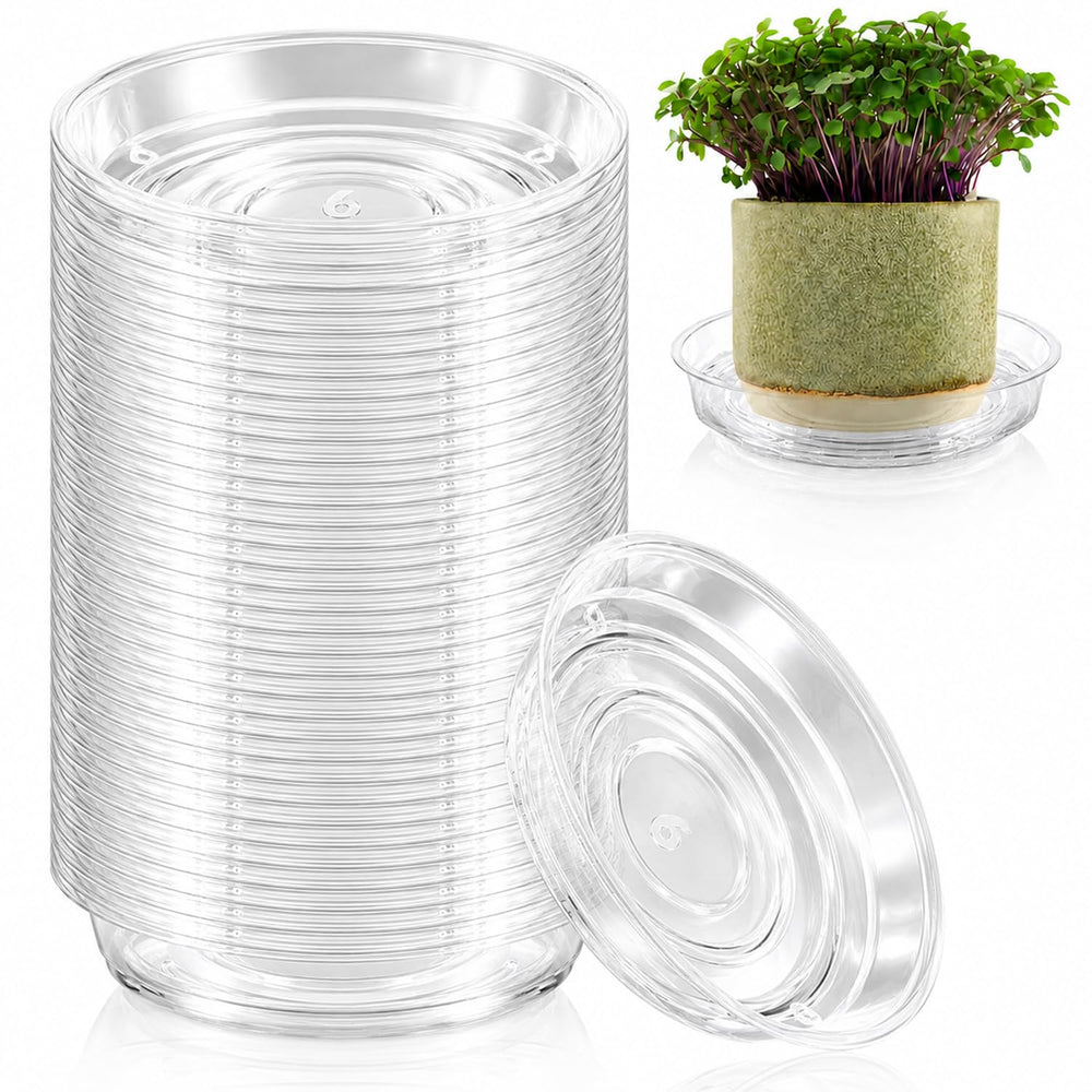 UltraOutlet 100 pack of 6 inch clear plant saucers front view