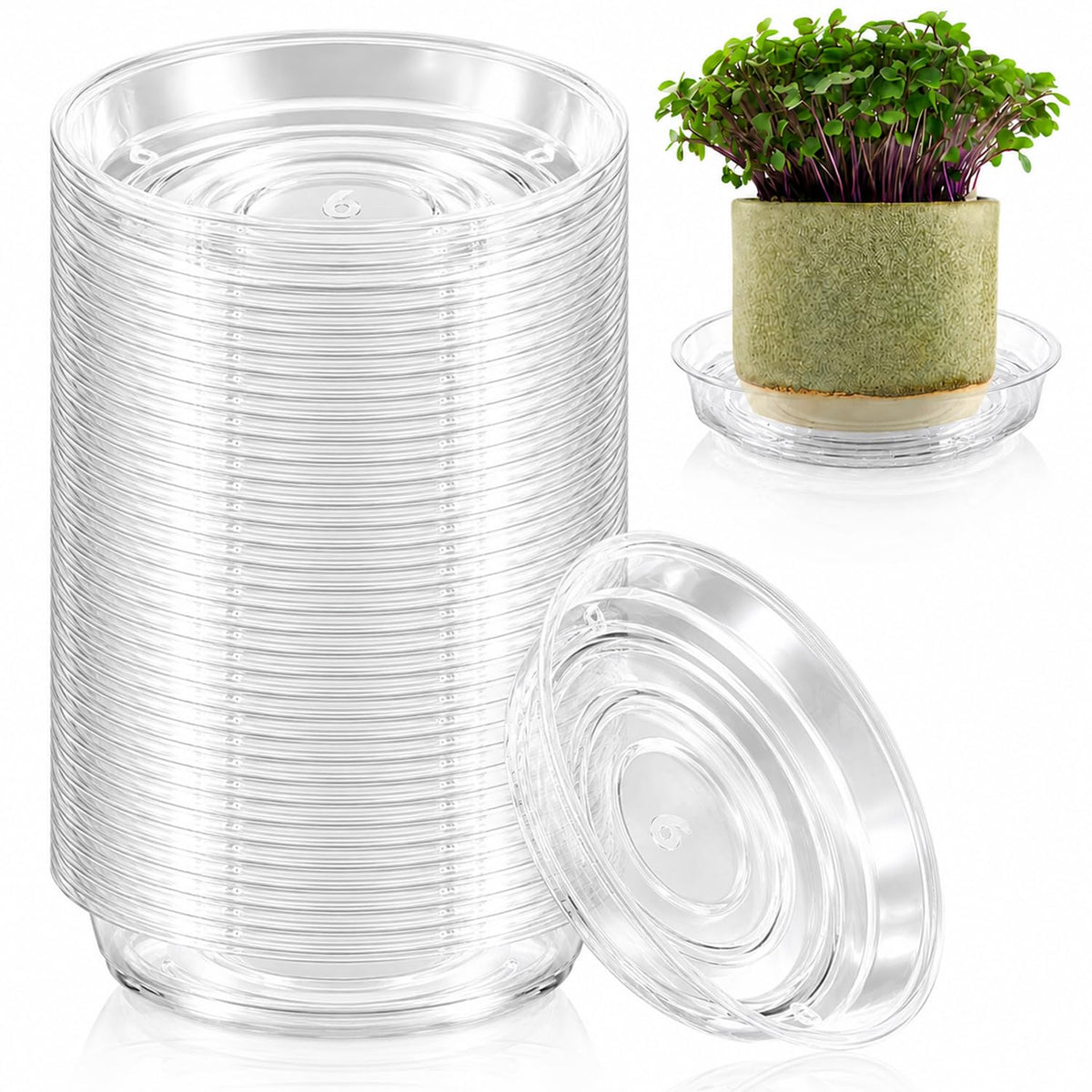 UltraOutlet 100 pack of 6 inch clear plant saucers front view