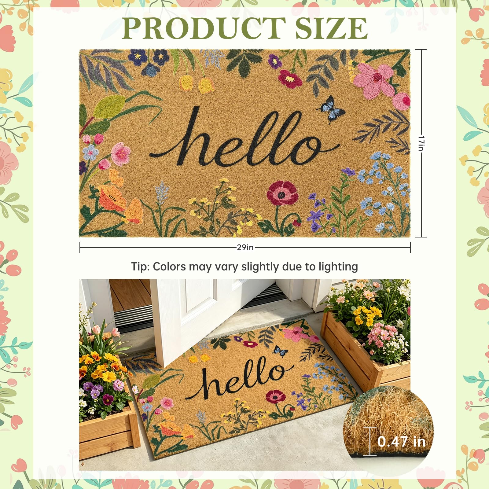 ULTSOFE Floral Door Mat in Front Entryway