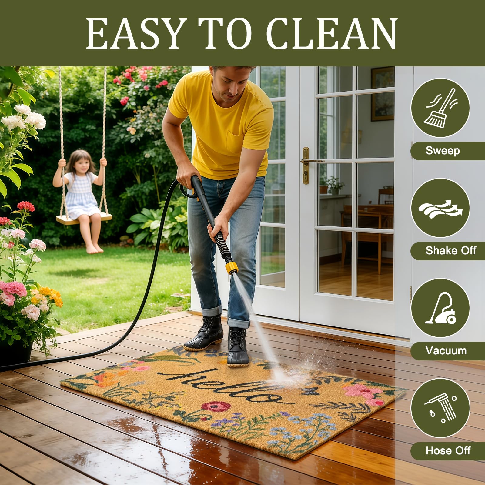 ULTSOFE Floral Door Mat in Outdoor Setting