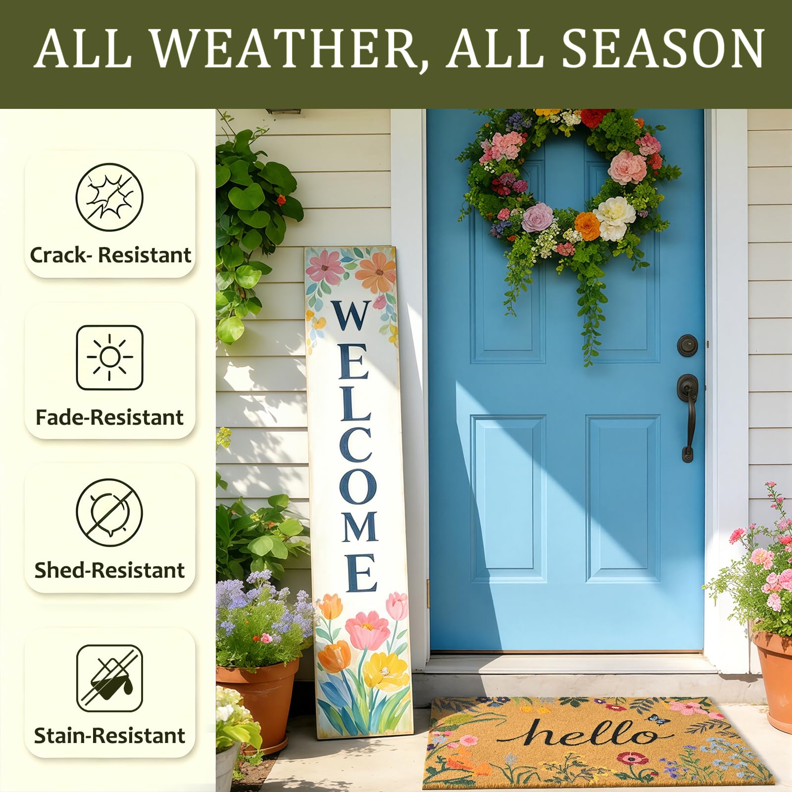 ULTSOFE Floral Door Mat with Dirt Scraping Feature