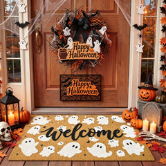 ULTSOFE Halloween Welcome Mat front view with ghost graphic