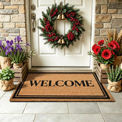 ULTSOFE Natural Coir Welcome Door Mat front view with welcome script