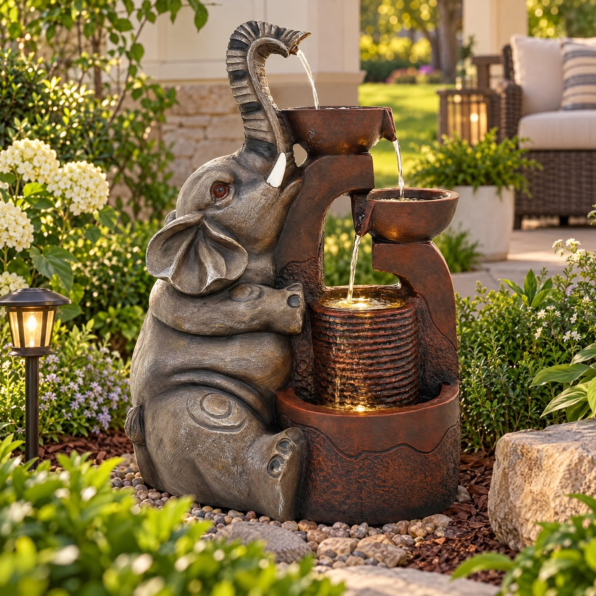 Ultym Elephant Fountain on a patio during the day