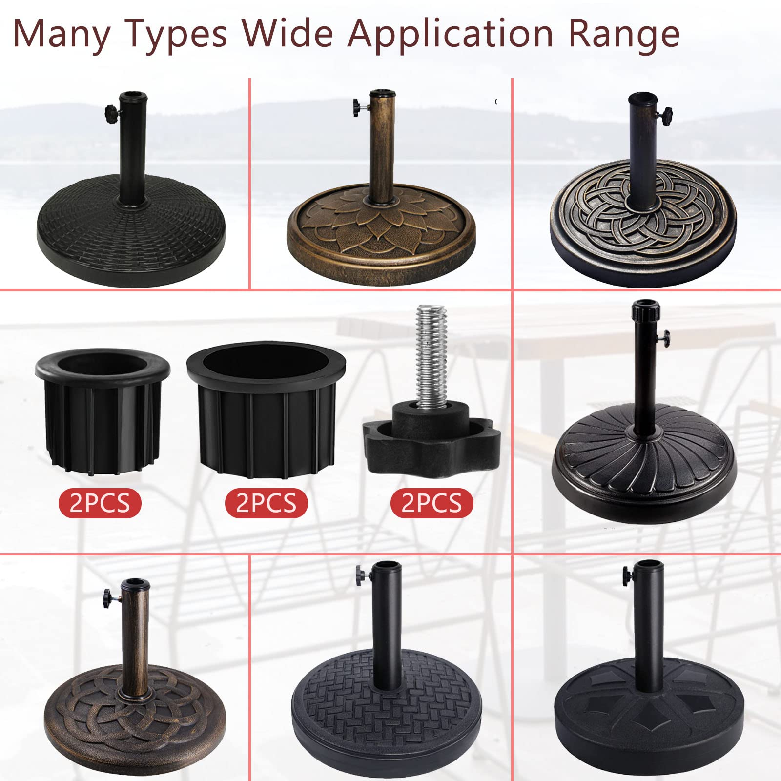 Umbrella base parts in outdoor setting