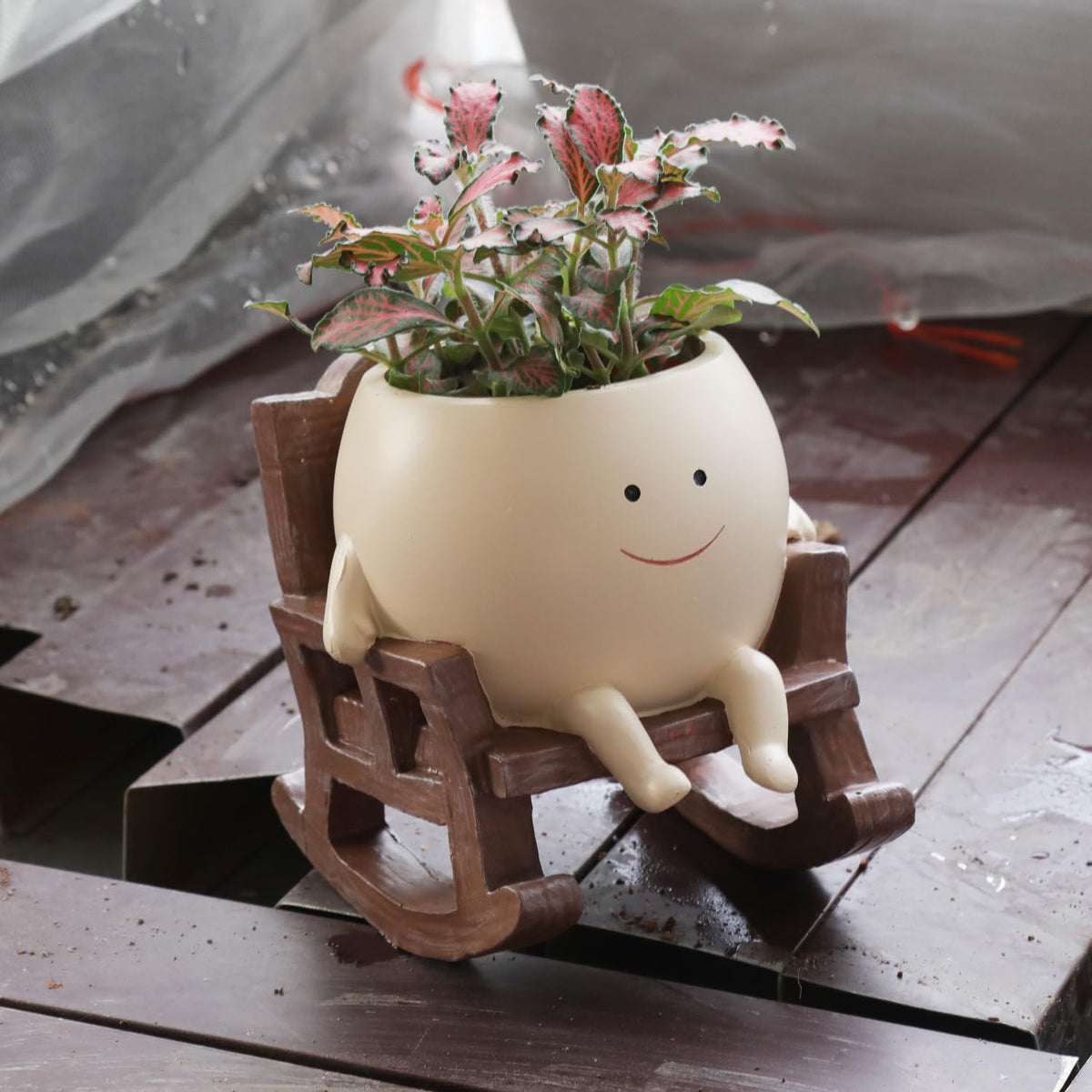 UMESONG Smiling Face Planter Pot, Beige, front view