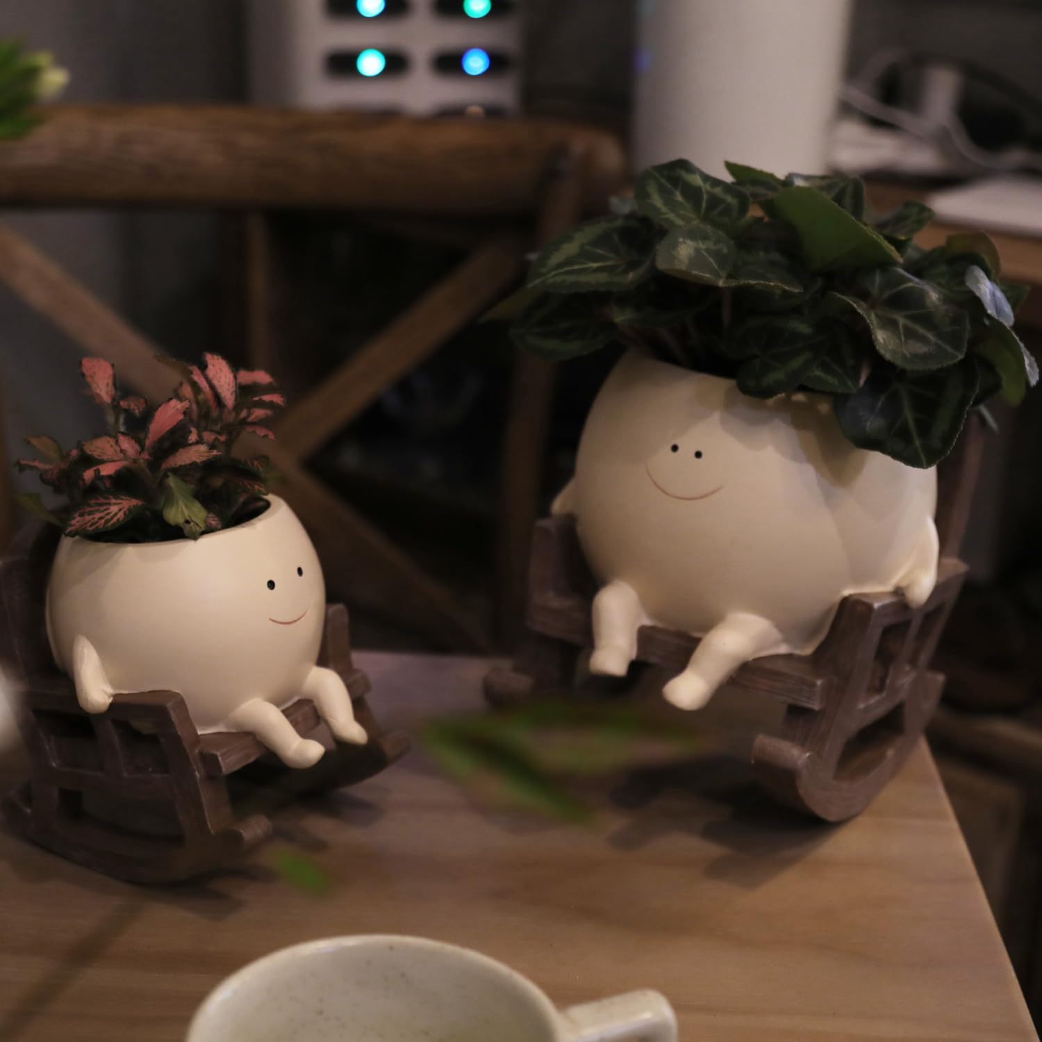 UMESONG Smiling Face Planter Pot with decorative flowers