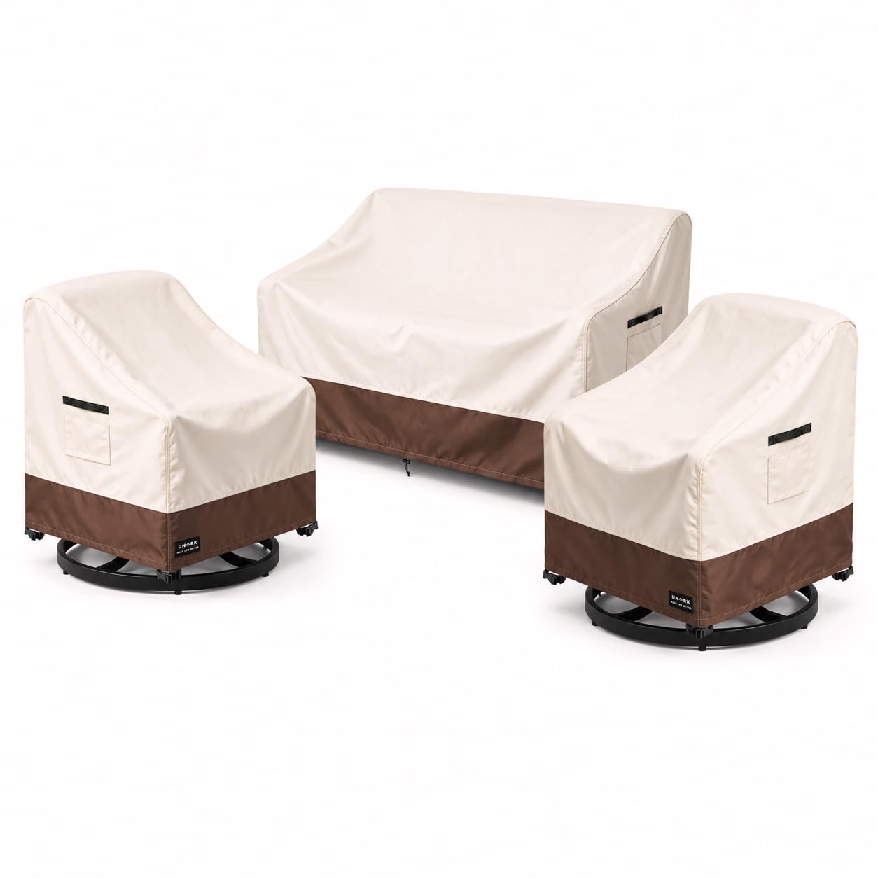 UNARK 3 Piece Patio Furniture Covers Set with beige and brown design