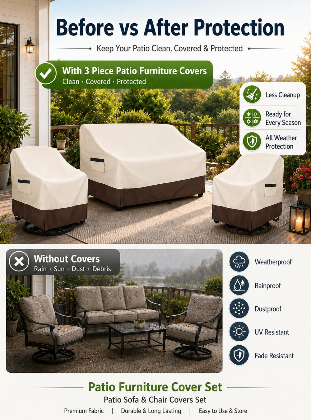 UNARK covers featuring large padded handles for easy installation