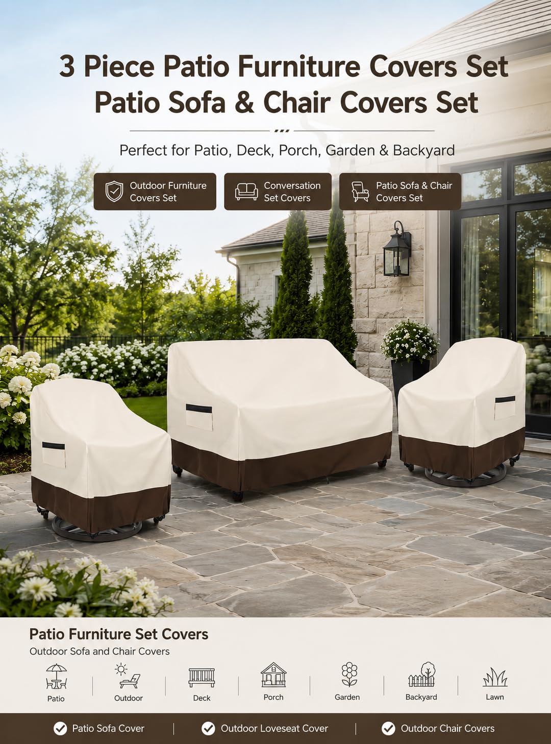 UNARK loveseat cover with adjustable buckle straps and drawstring hem