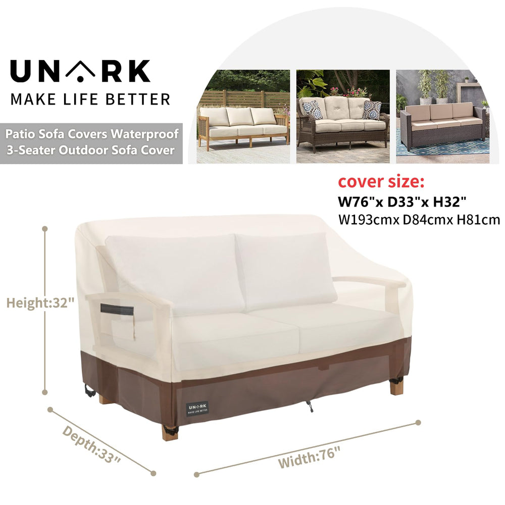UNARK Outdoor Sofa Cover showing waterproof material