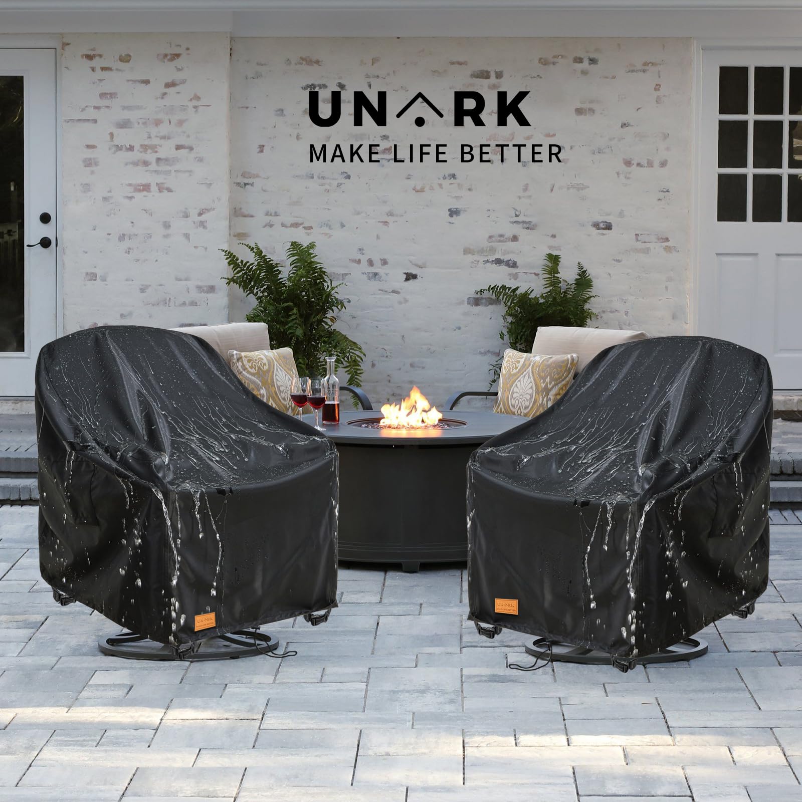 UNARK Outdoor Swivel Chair Cover showing waterproof material