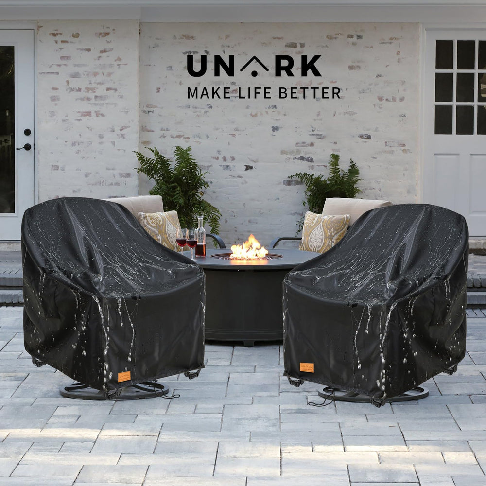 UNARK Outdoor Swivel Chair Cover showing waterproof material