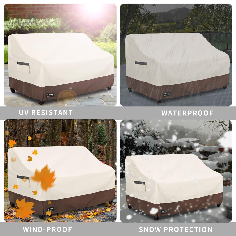 UNARK patio furniture cover on a sofa outdoors