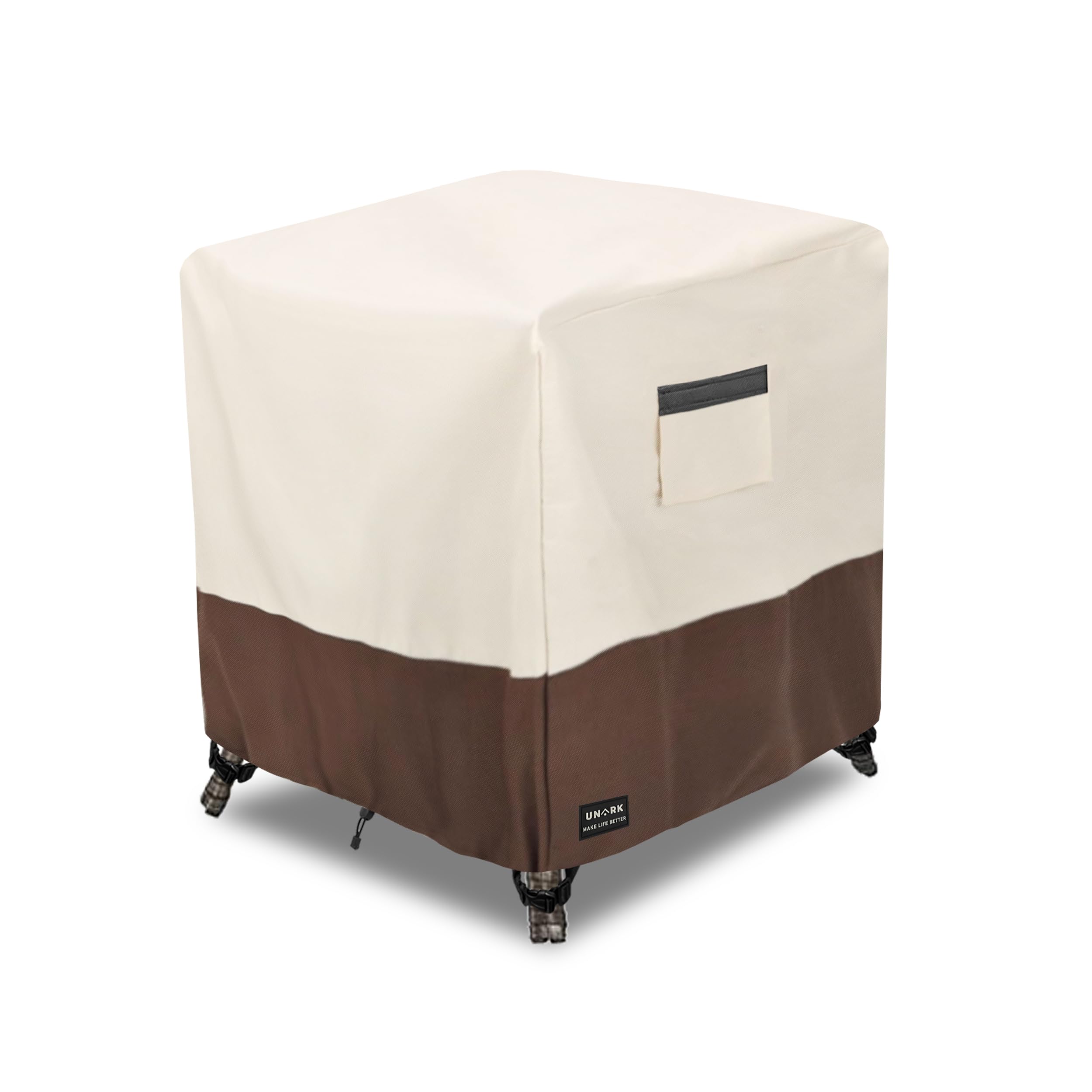 UNARK Patio Wicker Side Table Cover front view, beige