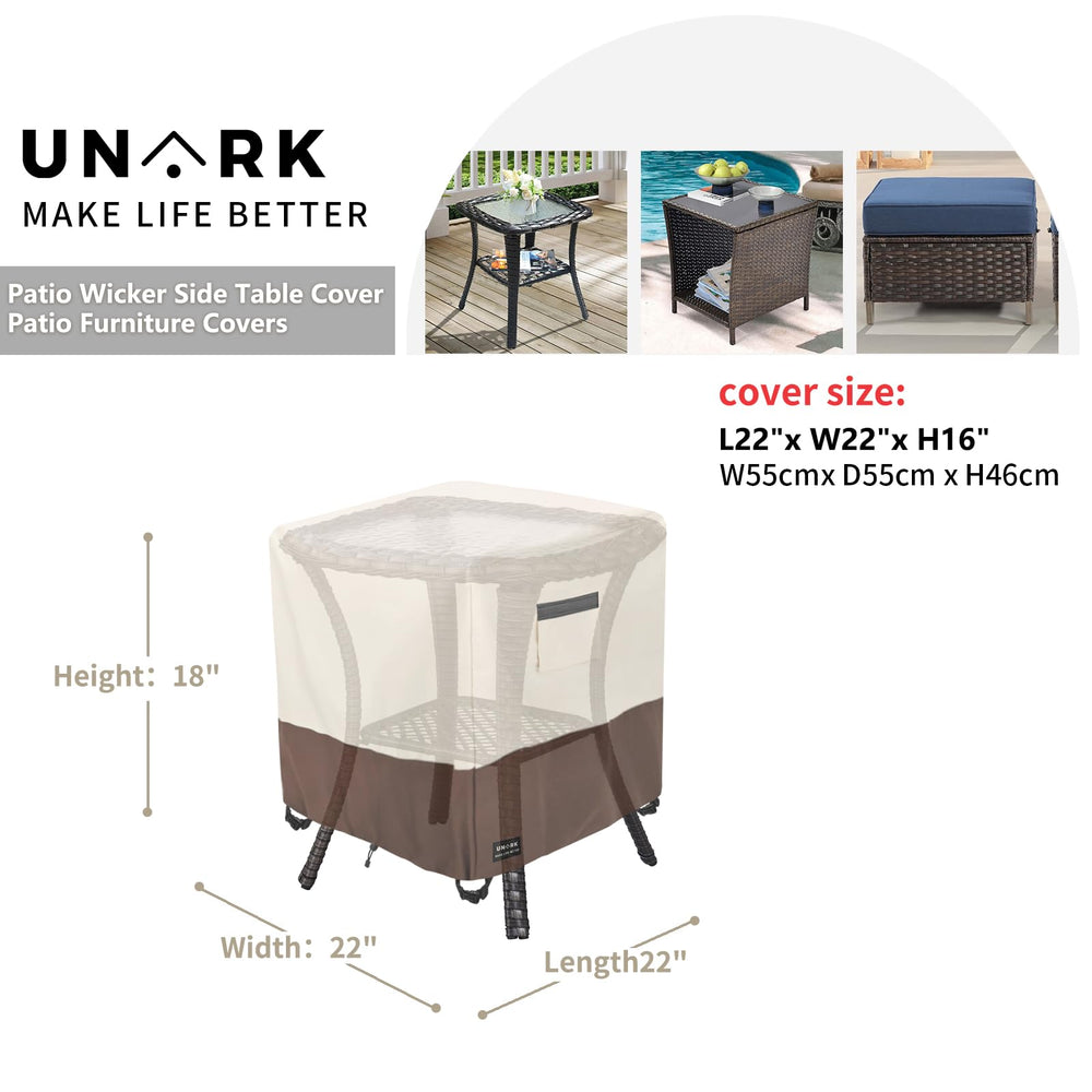 UNARK Patio Wicker Side Table Cover side view, beige