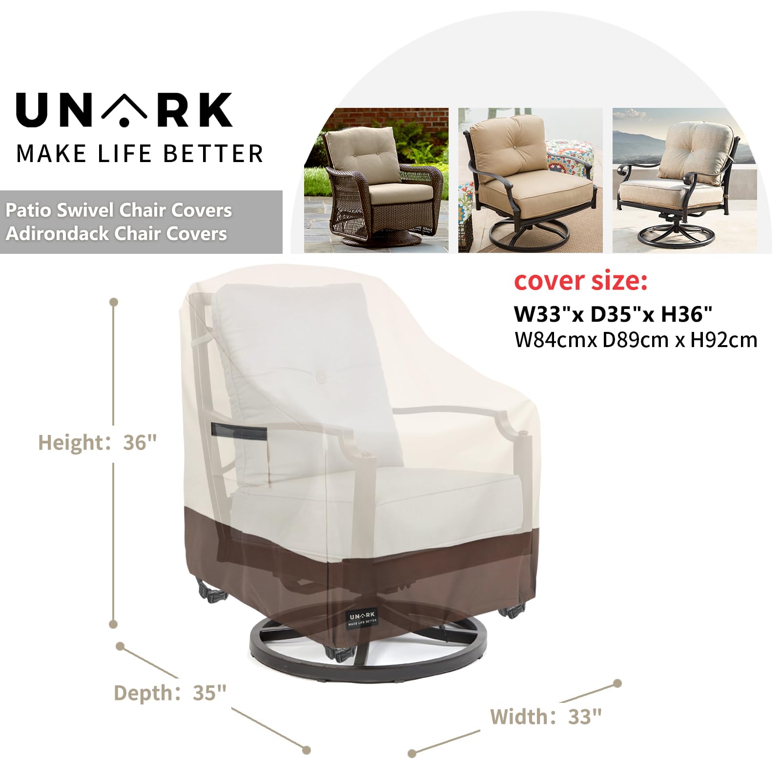 UNARK Swivel Patio Chair Cover beige side view