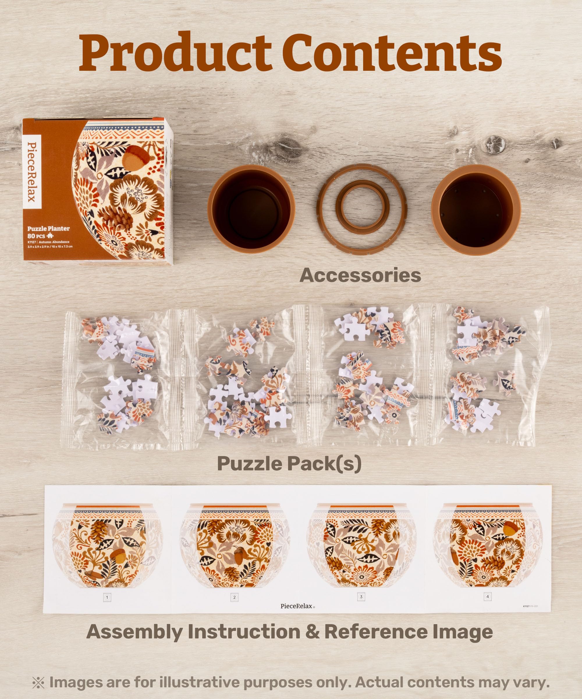 Unassembled PieceRelax 3D Puzzle Planter with all parts visible