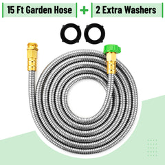 UNCO 15 ft stainless steel garden hose with brass fittings