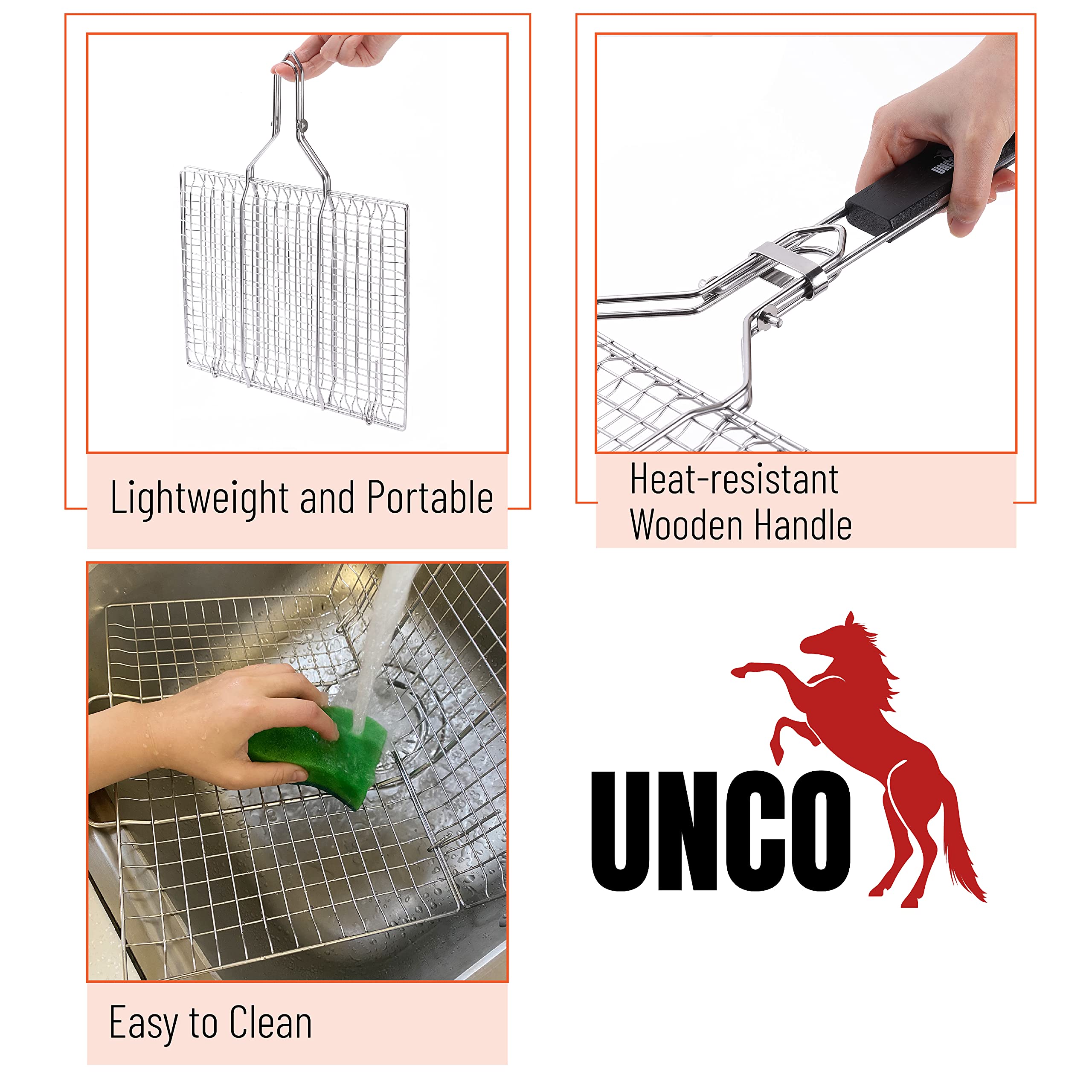 UNCO BBQ Grill Basket folded for portability