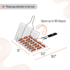 UNCO BBQ Grill Basket with grilled vegetables and fish