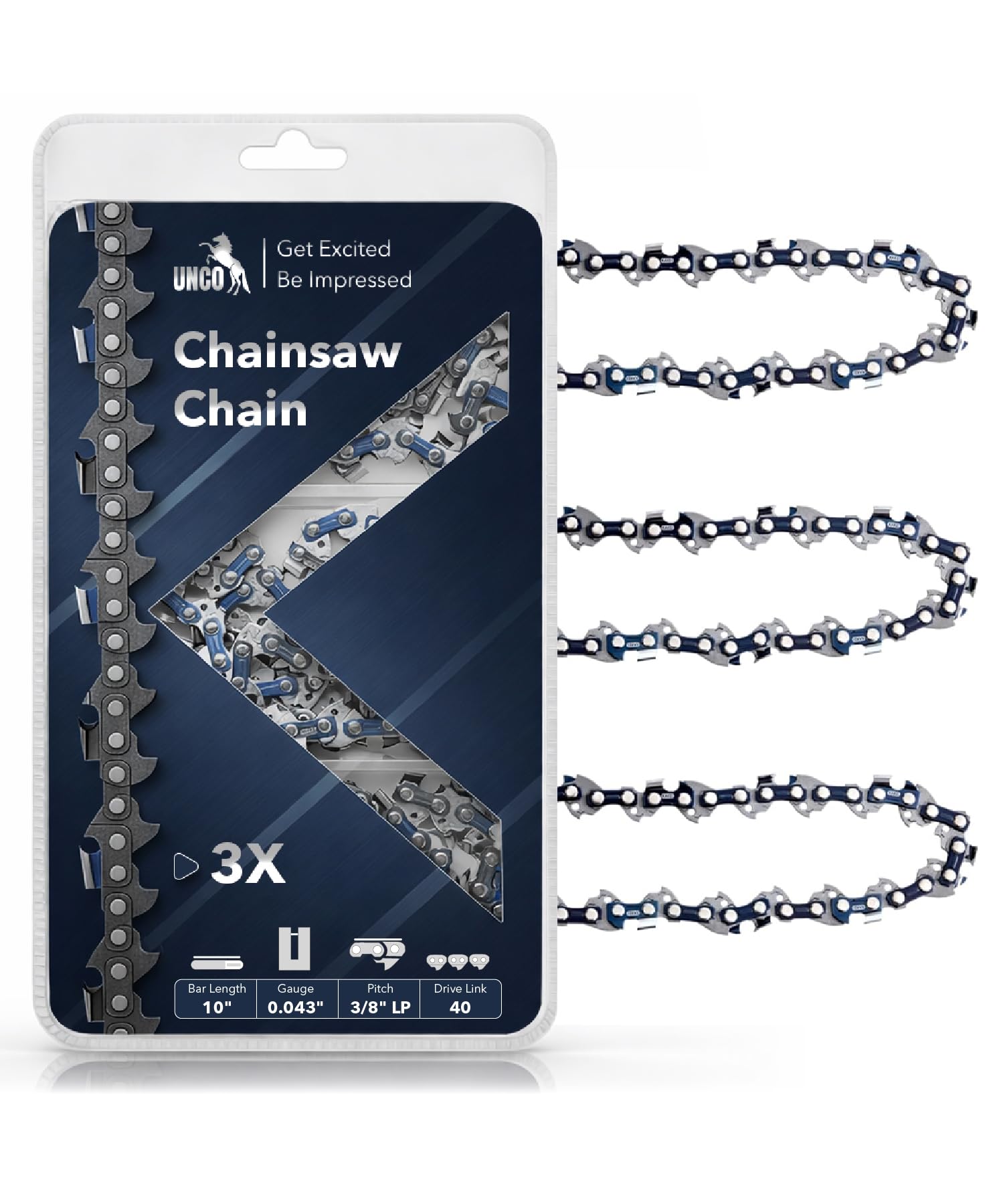 UNCO Chainsaw Chain 10 Inch 3 Pack front view
