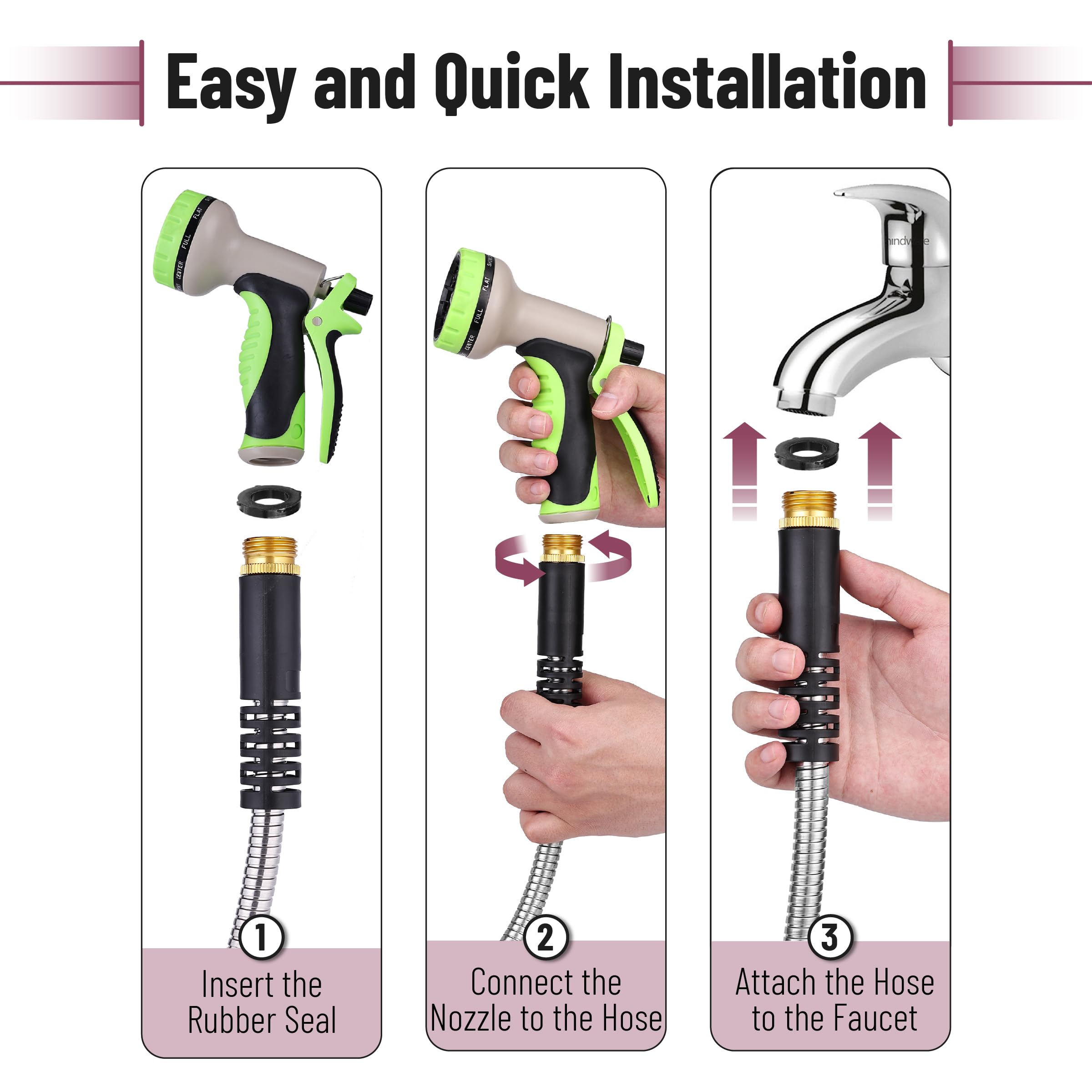 UNCO garden hose and nozzle in use for watering plants