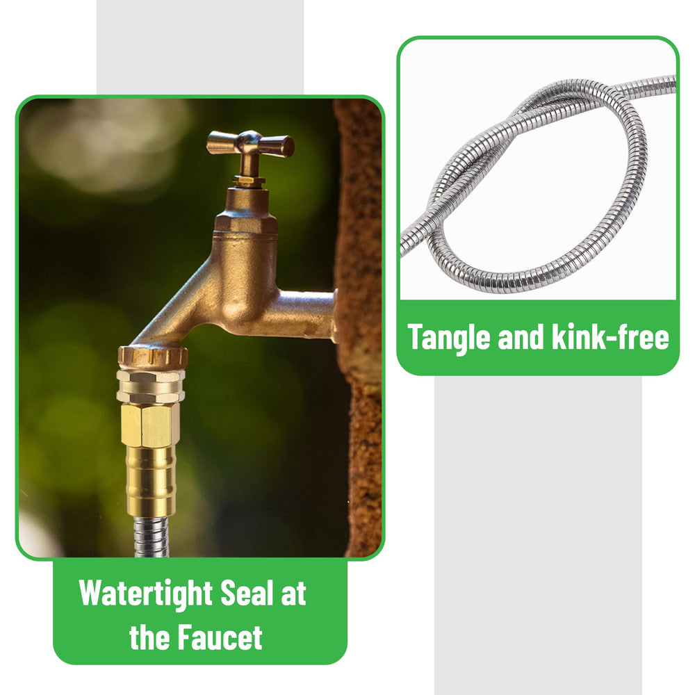 UNCO garden hose connected to a spigot