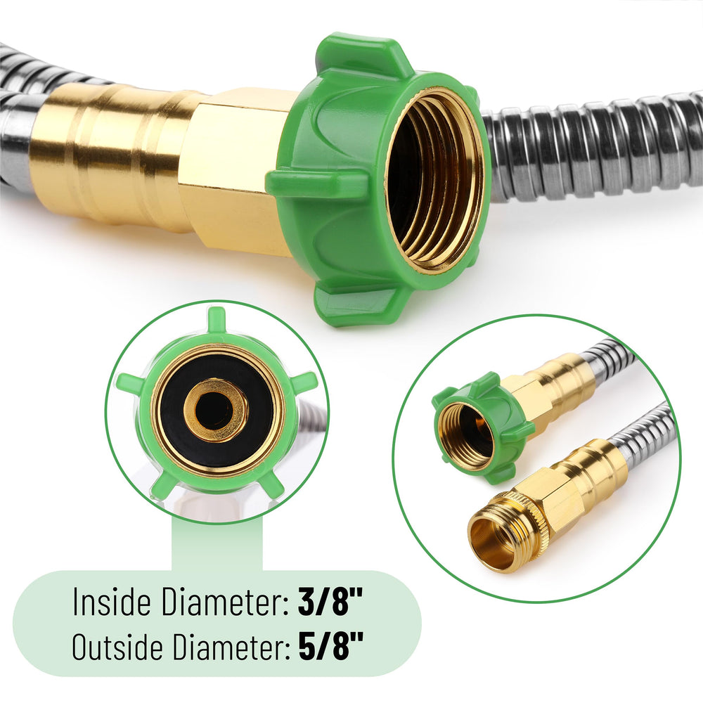 UNCO garden hose connected to a spigot
