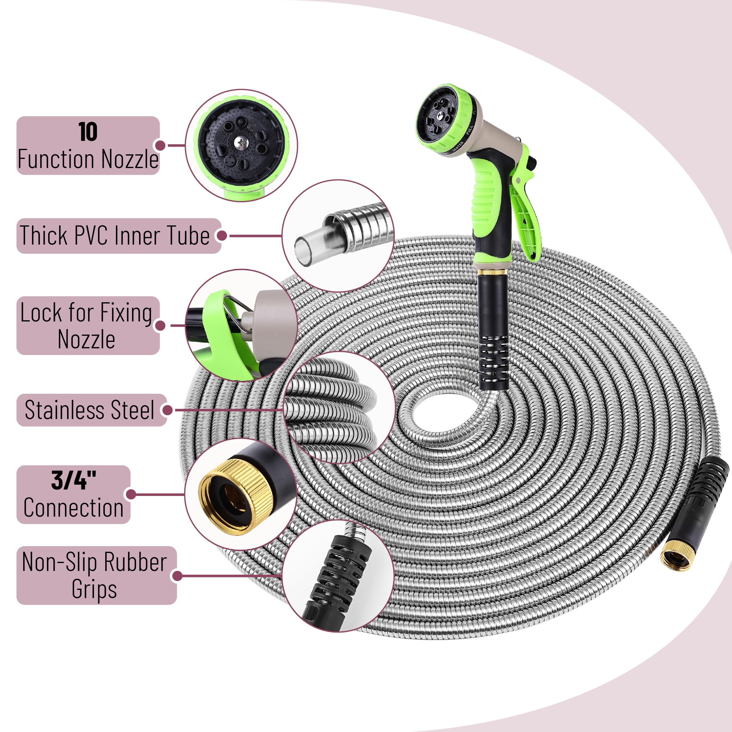 UNCO Metal Garden Hose connected to a water source