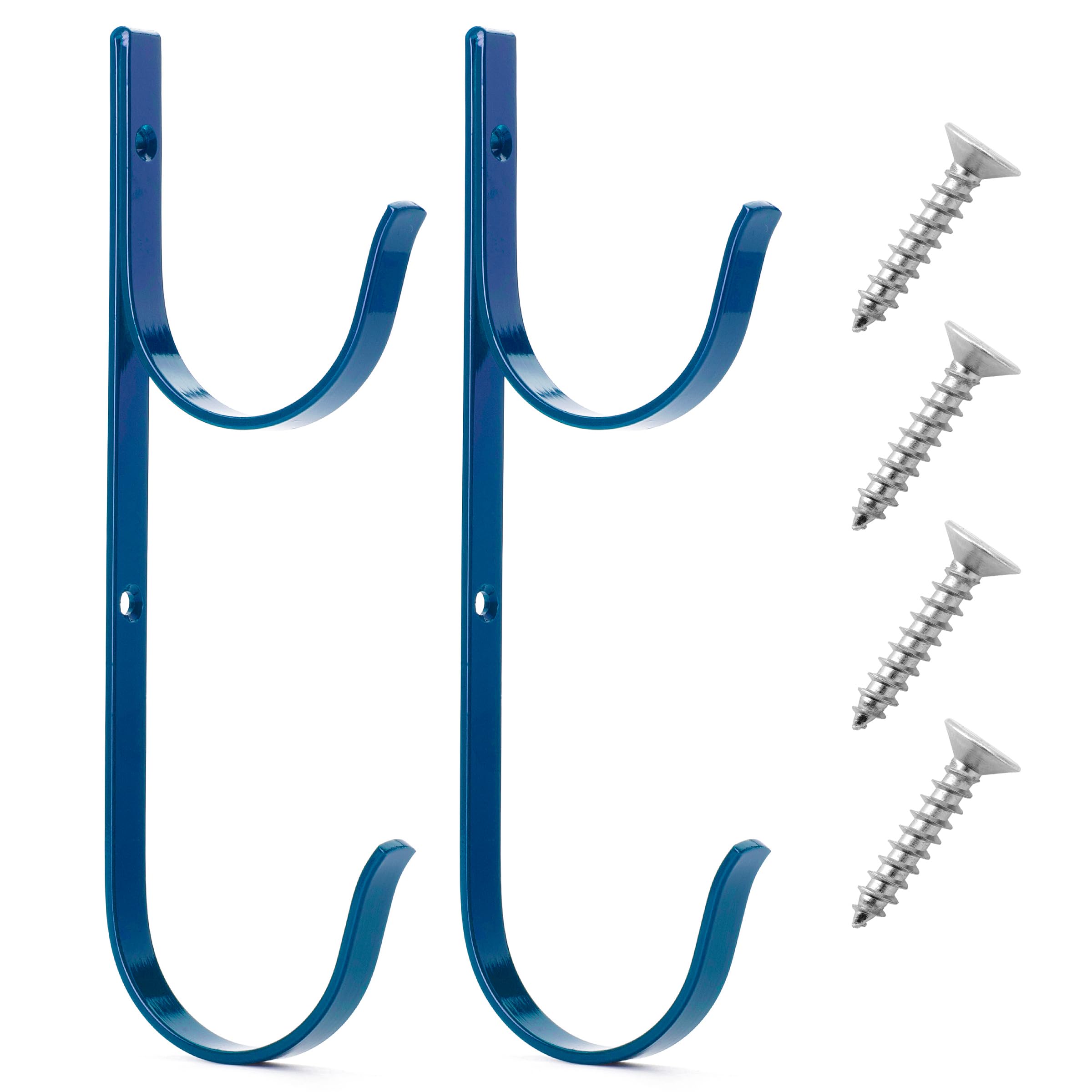 UNCO Pool Pole Hanger blue model front view with mounting screws