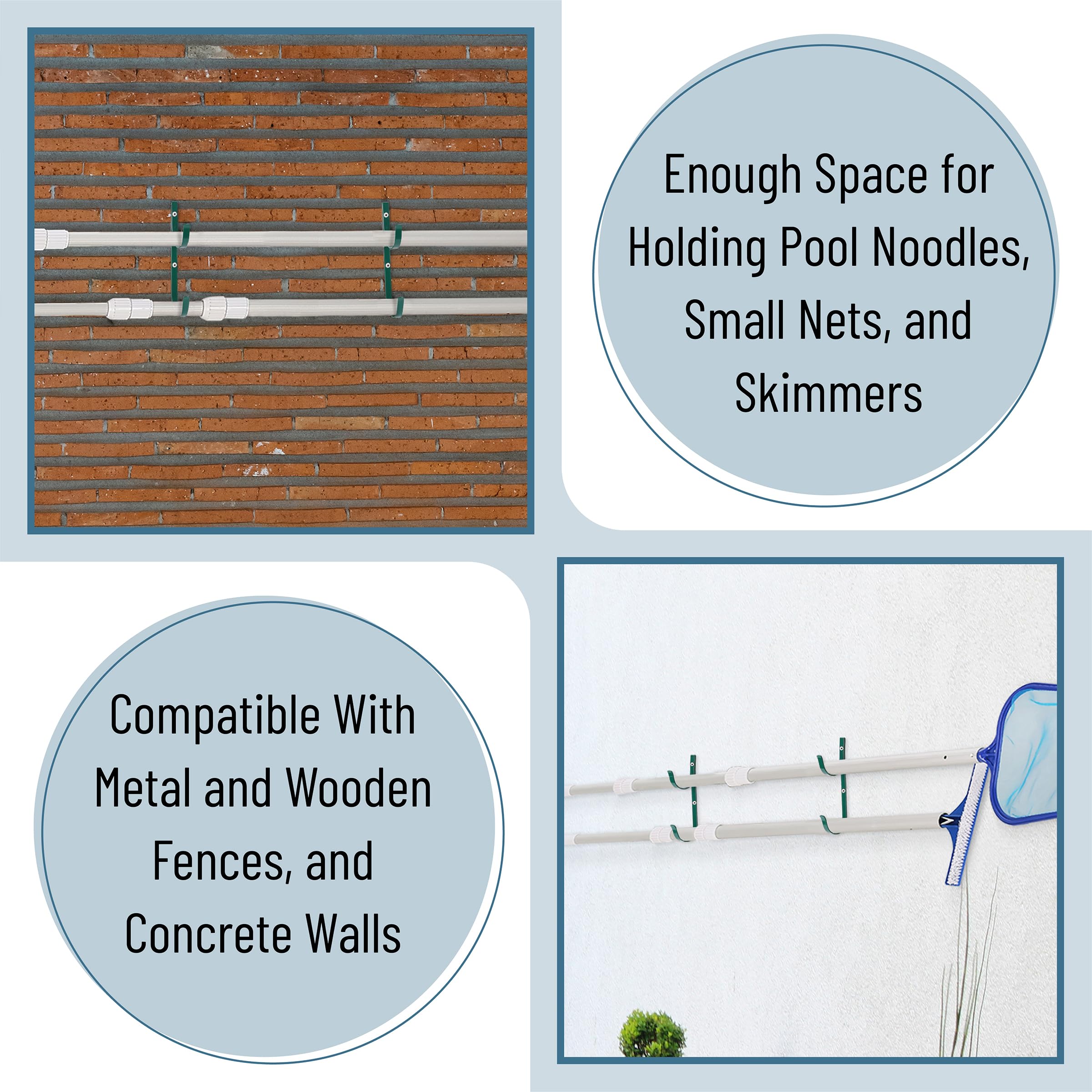 UNCO Pool Pole Hanger blue model holding pool pole outdoors