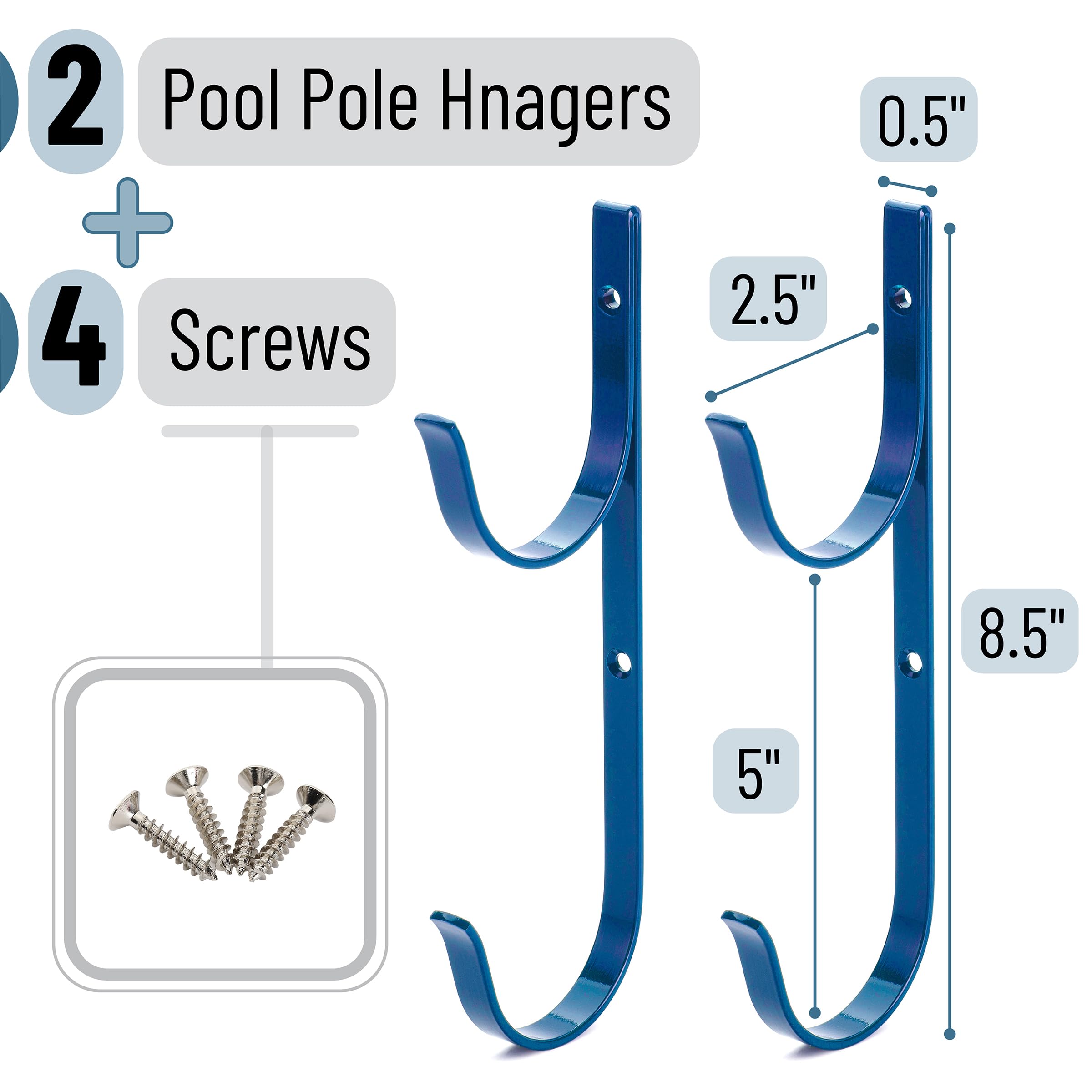 UNCO Pool Pole Hanger blue model side view installed on a fence