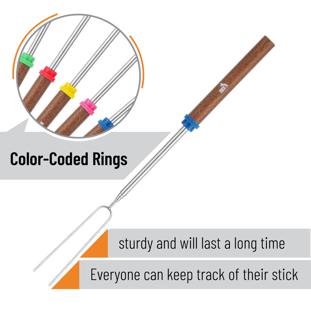 UNCO roasting sticks displayed on a picnic table