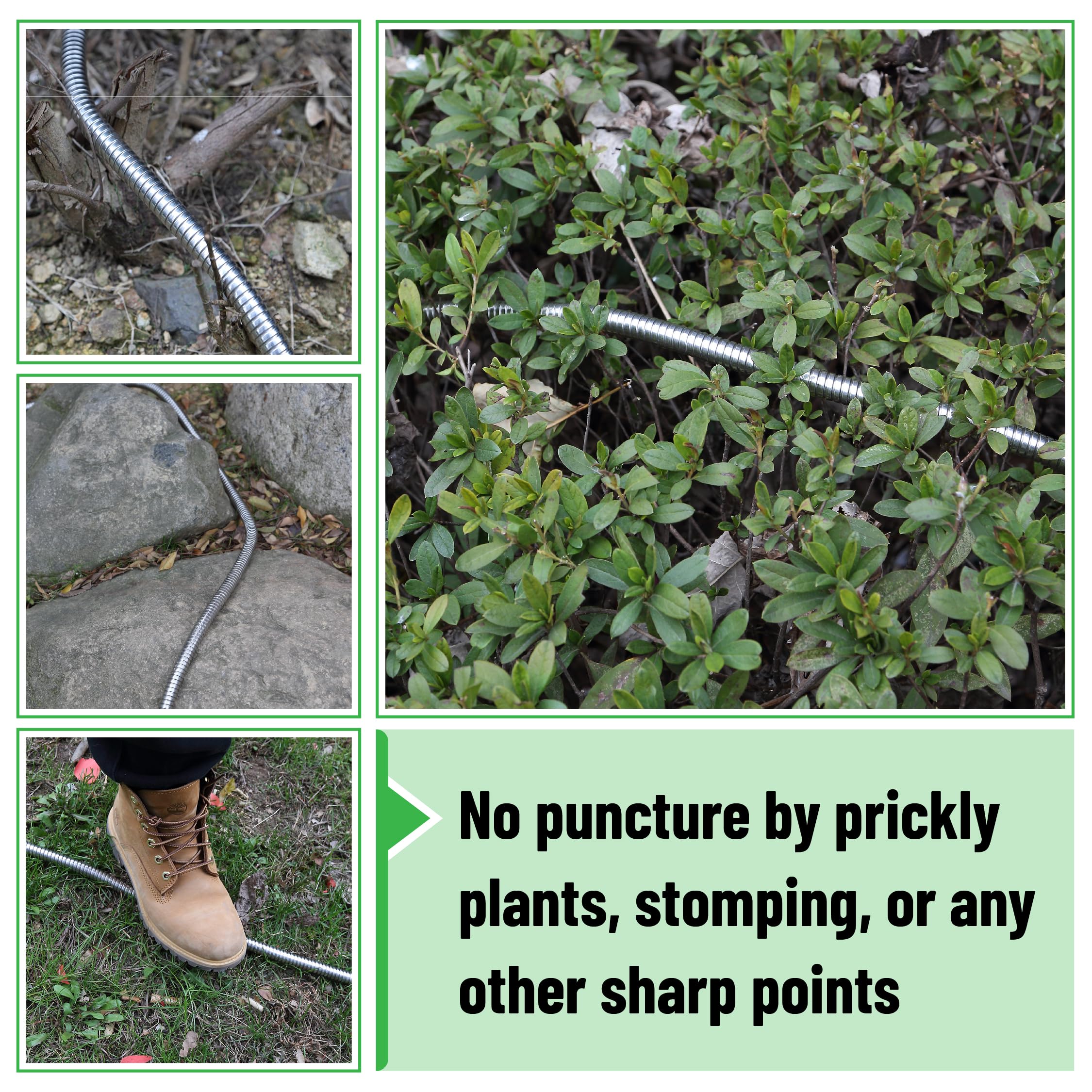 UNCO stainless steel garden hose in outdoor setting