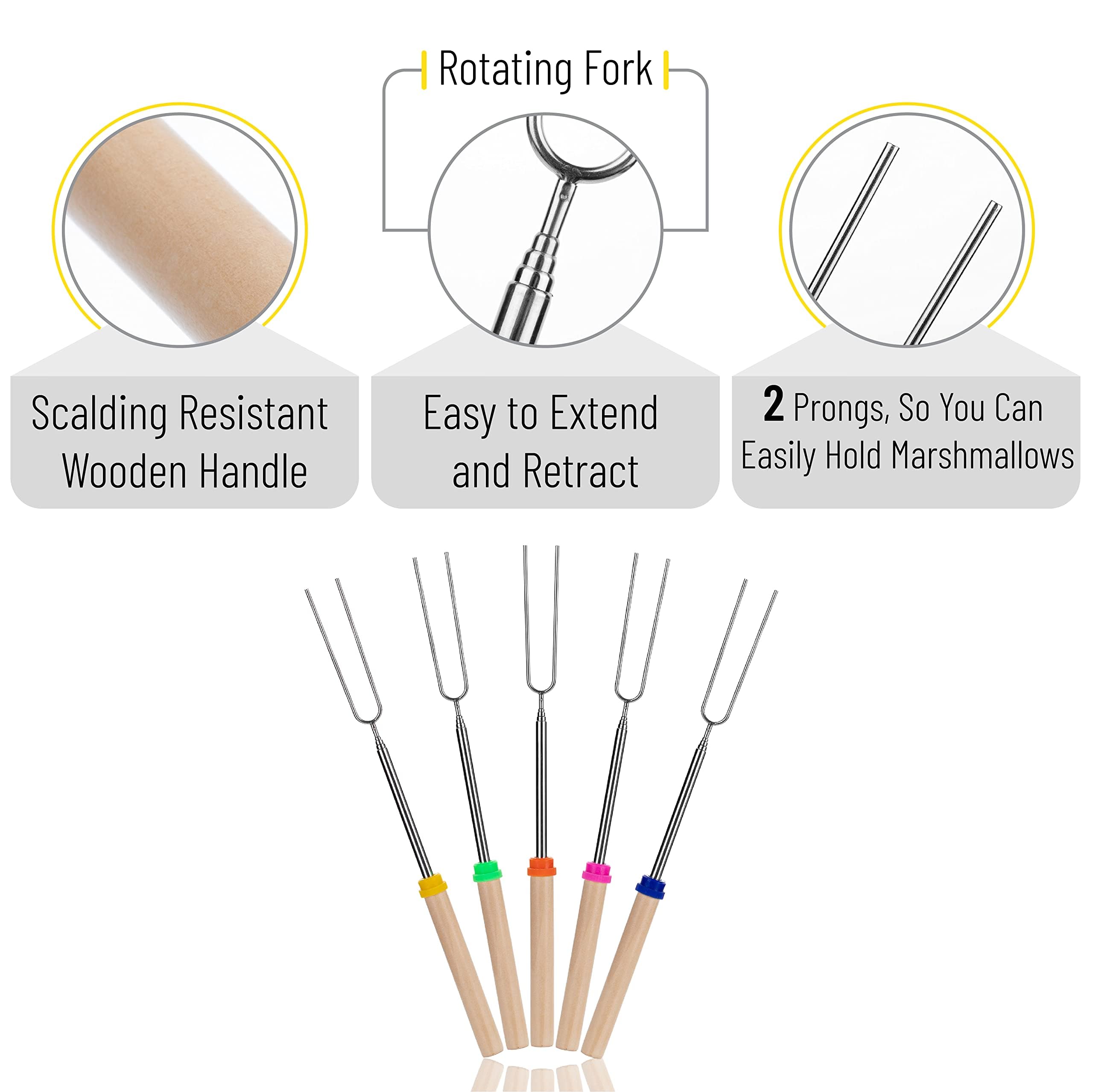 UNCO stainless steel roasting sticks next to a campfire