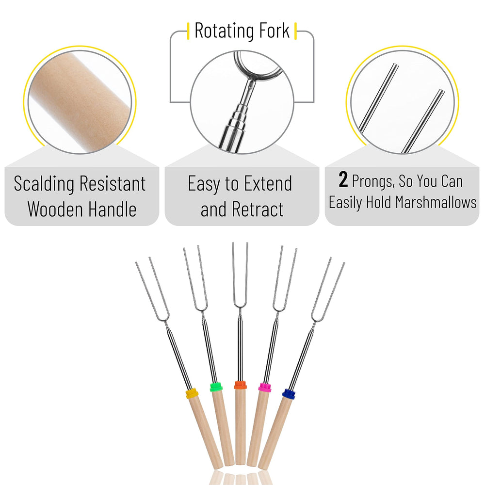UNCO stainless steel roasting sticks next to a campfire