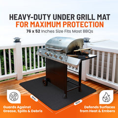 Under grill mat protecting deck from grease stains