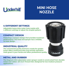 Underhill Magnum Mini Garden Hose Nozzle NG350 side view highlighting 3/4 inch thread inlet