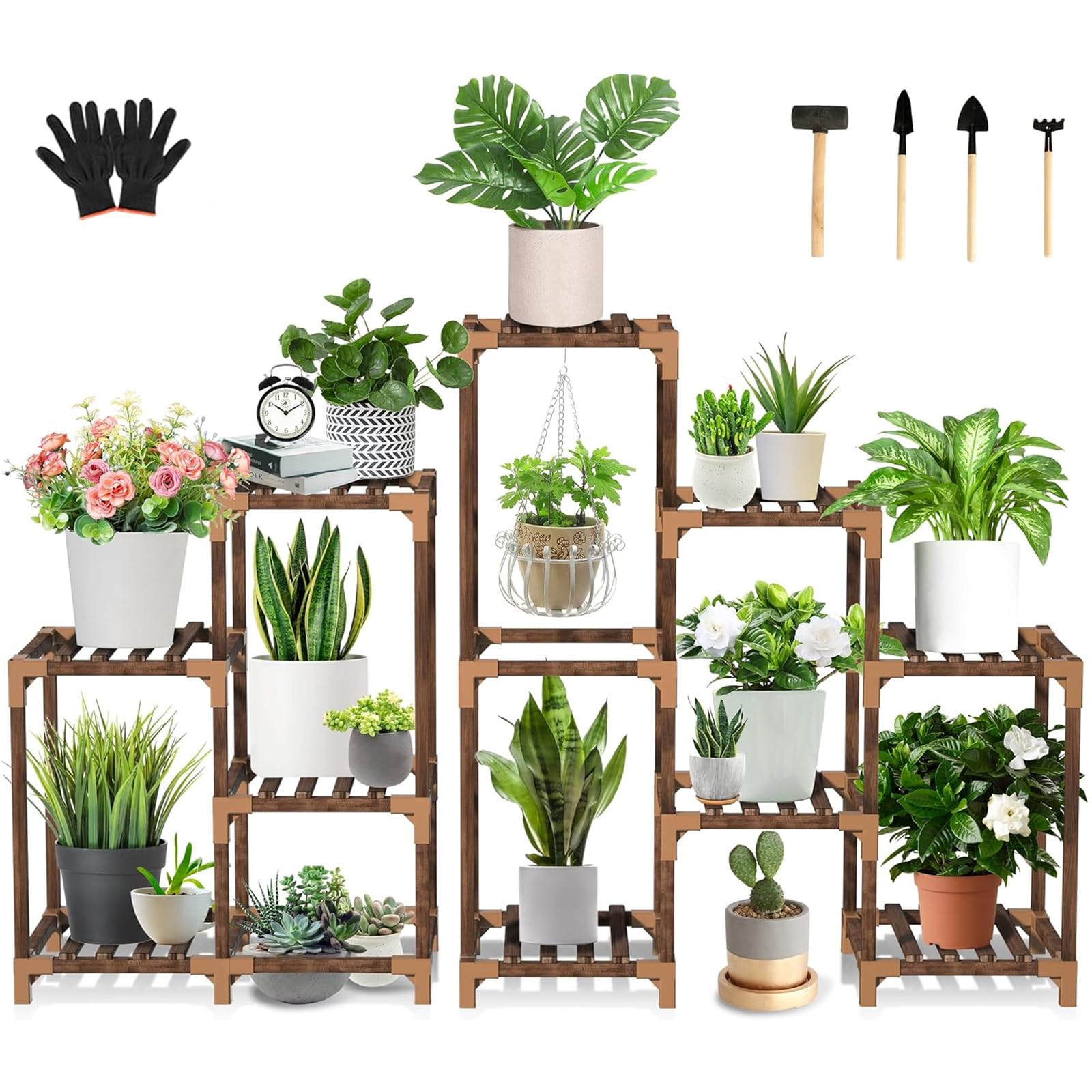 Uneedem Plant Stand 10 Tiered Brown front view
