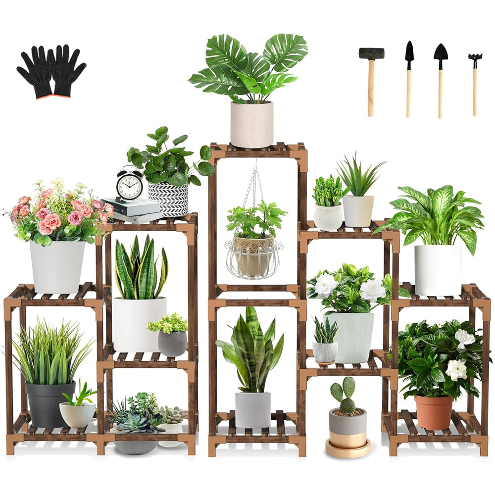 Uneedem Plant Stand 10 Tiered Brown front view